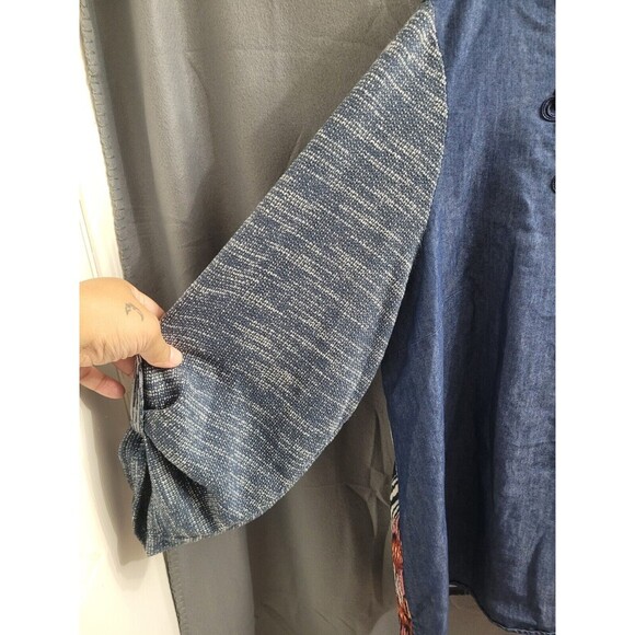 Ali Miles Plus Size 3X Denim Chambray Mixed Media Art to Wear Blouse Top - Picture 6 of 7